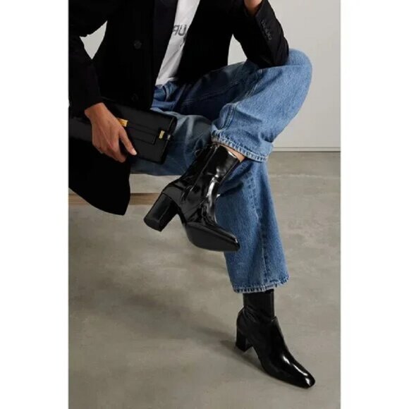 NWOB Saint Laurent Betty Booties Boots Side Zip Black Chunk Heel 40.5 - Picture 1 of 10